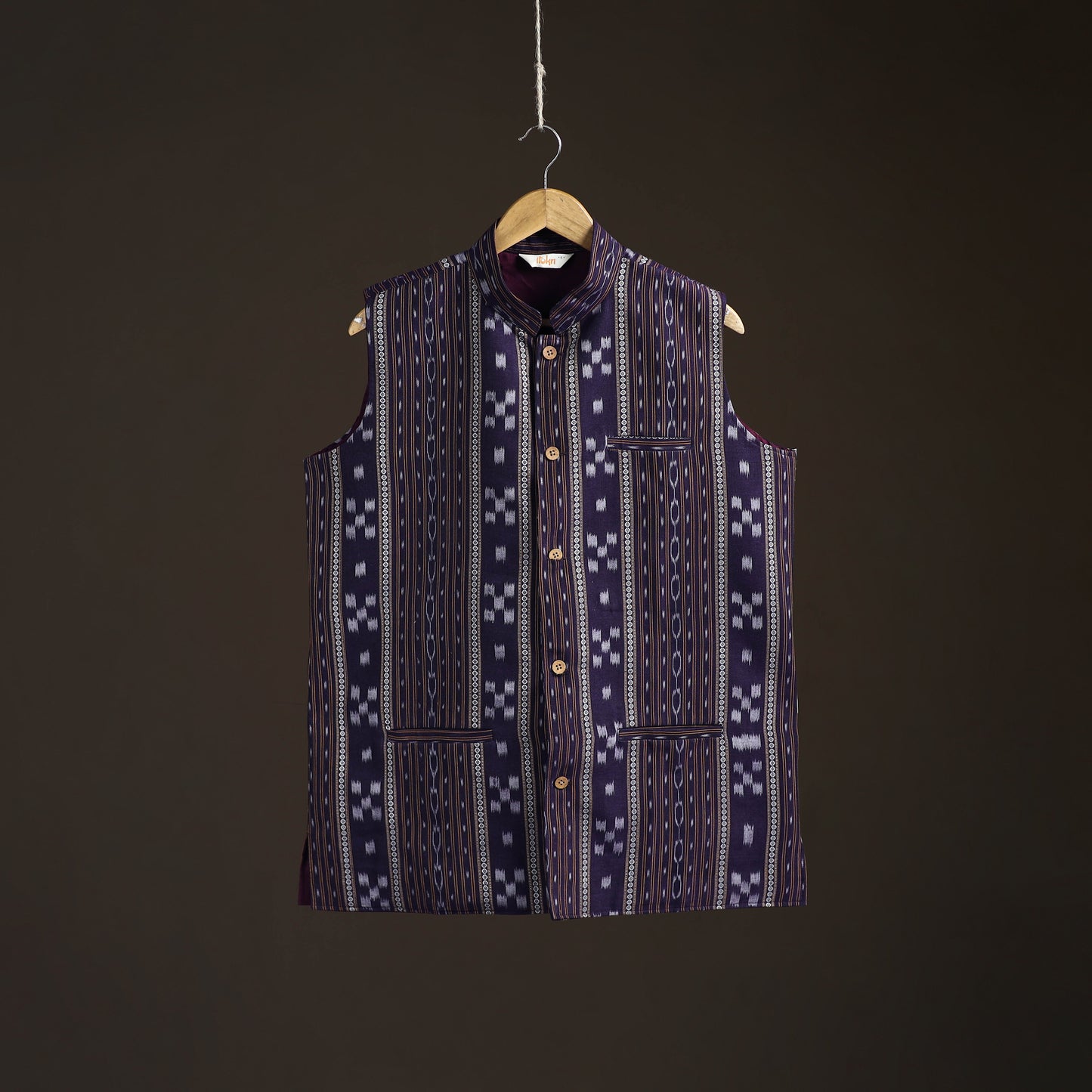 Sambalpuri Ikat Weave Cotton Men Nehru Jacket 07