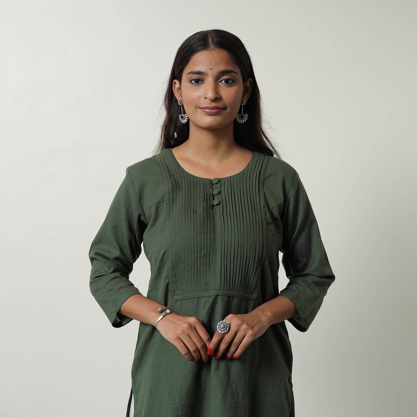 Zeenat Dark Green Flex Cotton Short Plain Kurta