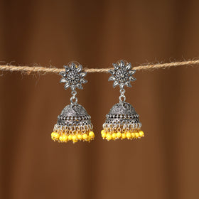 Yellow - anam german silver beaded jhumki earrings