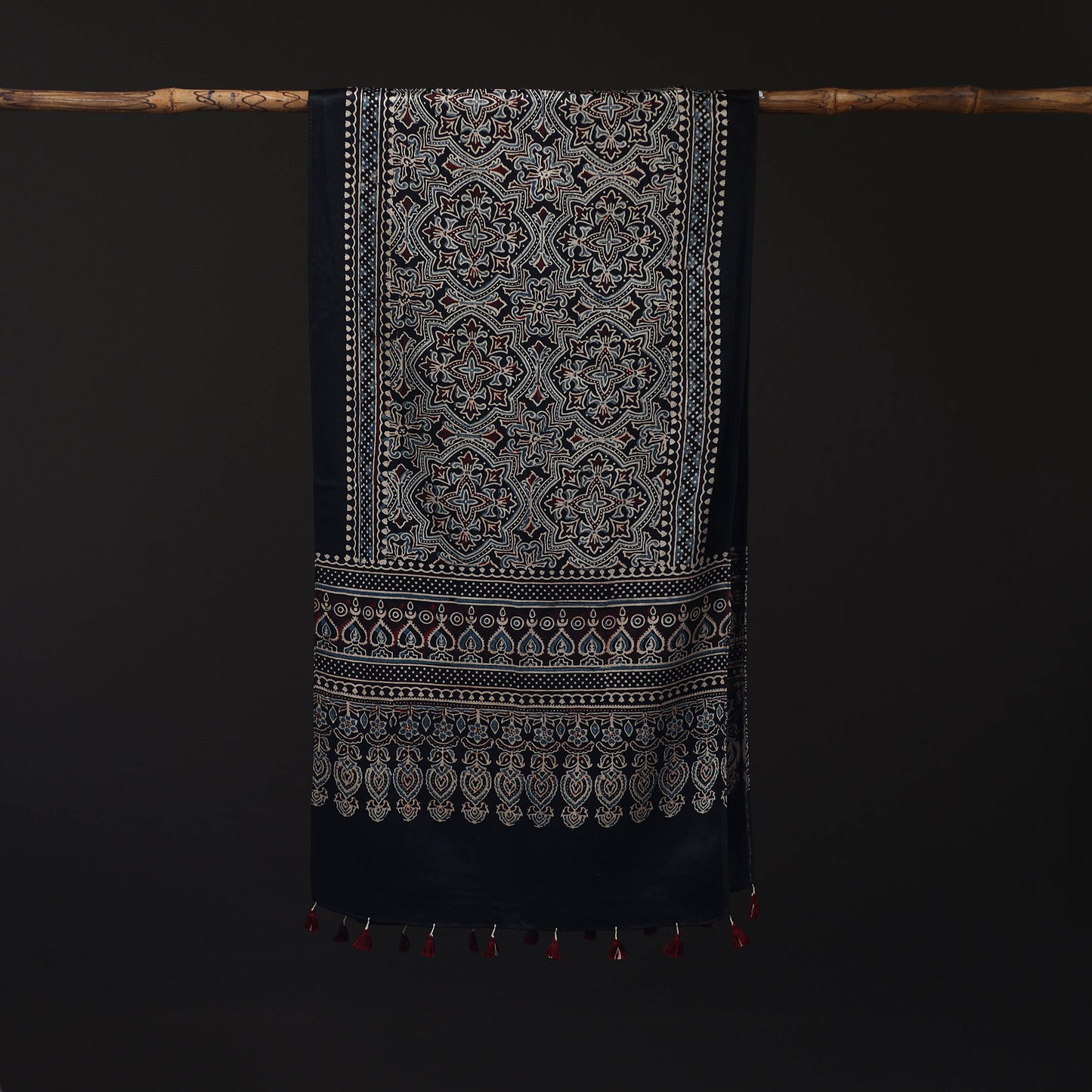 Ajrakh Hand Block Print Natural Dyed Mashru Silk Stole 15