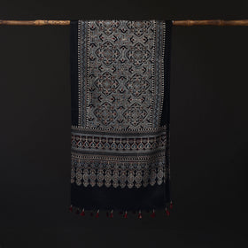 Ajrakh Hand Block Print Natural Dyed Mashru Silk Stole 15
