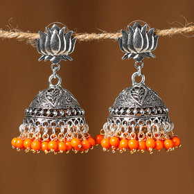 Orange - ishika german silver beaded jhumki earrings