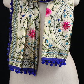 Ranihati Chanderi Silk Hand Embroidered Stole with Pom Pom 288