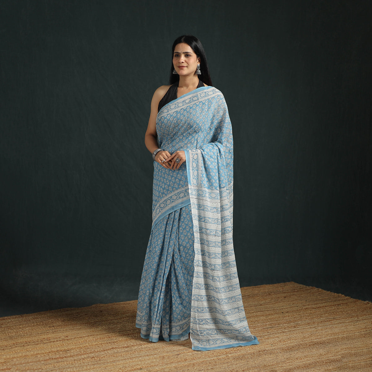 Sanganeri Hand Block Print Pure Mul Cotton Ready To Wear Saree  05
