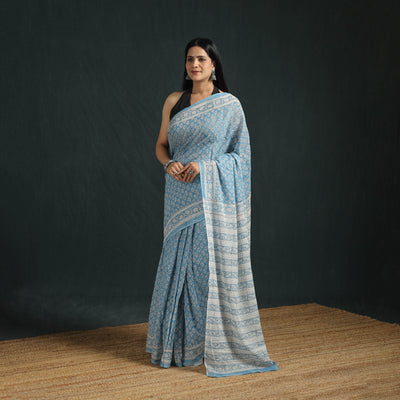 Sanganeri Hand Block Print Pure Mul Cotton Ready To Wear Saree  05