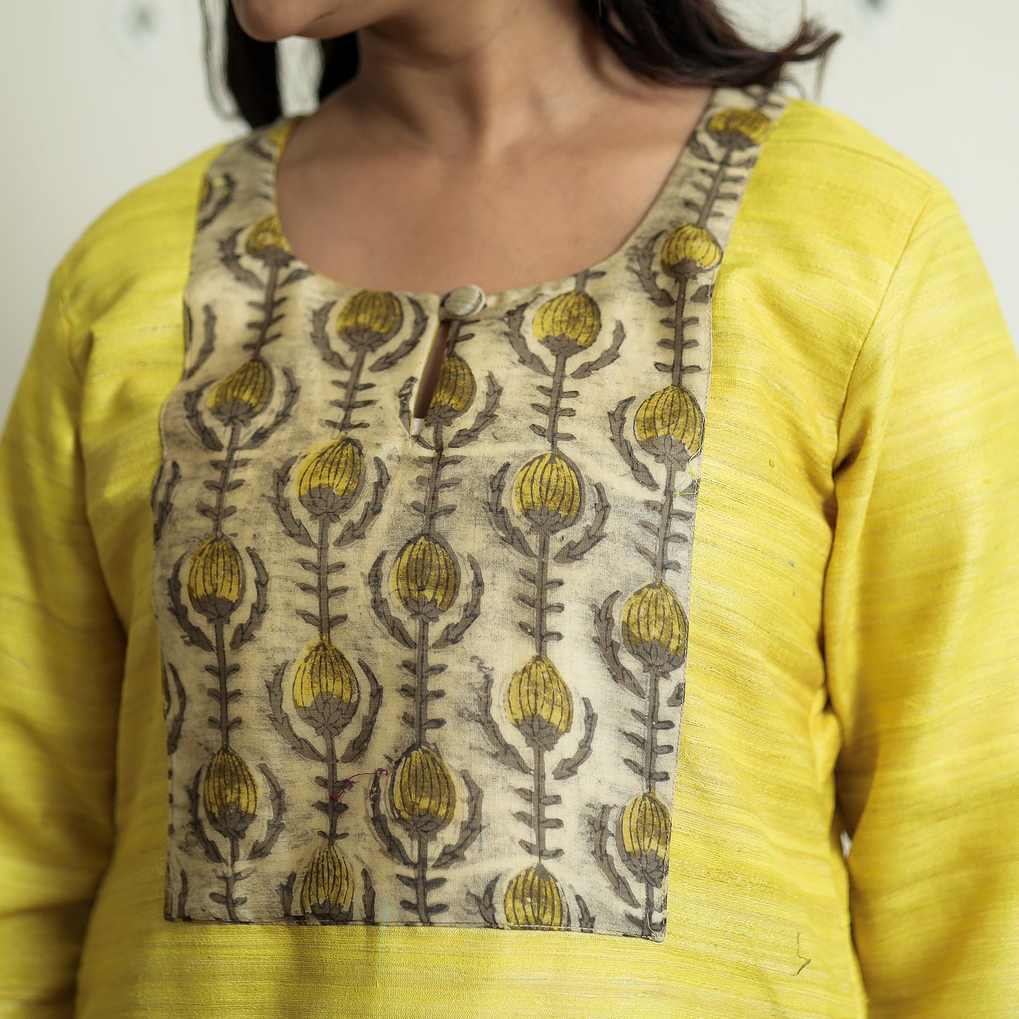 Bright Yellow - Bhagalpuri Handwoven Desi Tussar Silk Long Kurta