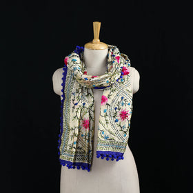 Ranihati Chanderi Silk Hand Embroidered Stole with Pom Pom 288