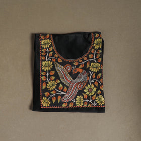 Black - Handpainted Srikalahasti Handloom Chanderi Silk Unstitched Kurta (2.3M) 15