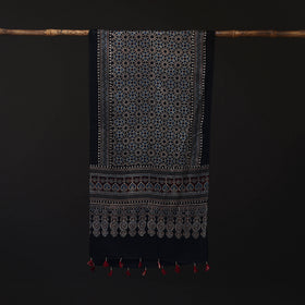 Ajrakh Hand Block Print Natural Dyed Mashru Silk Stole 17