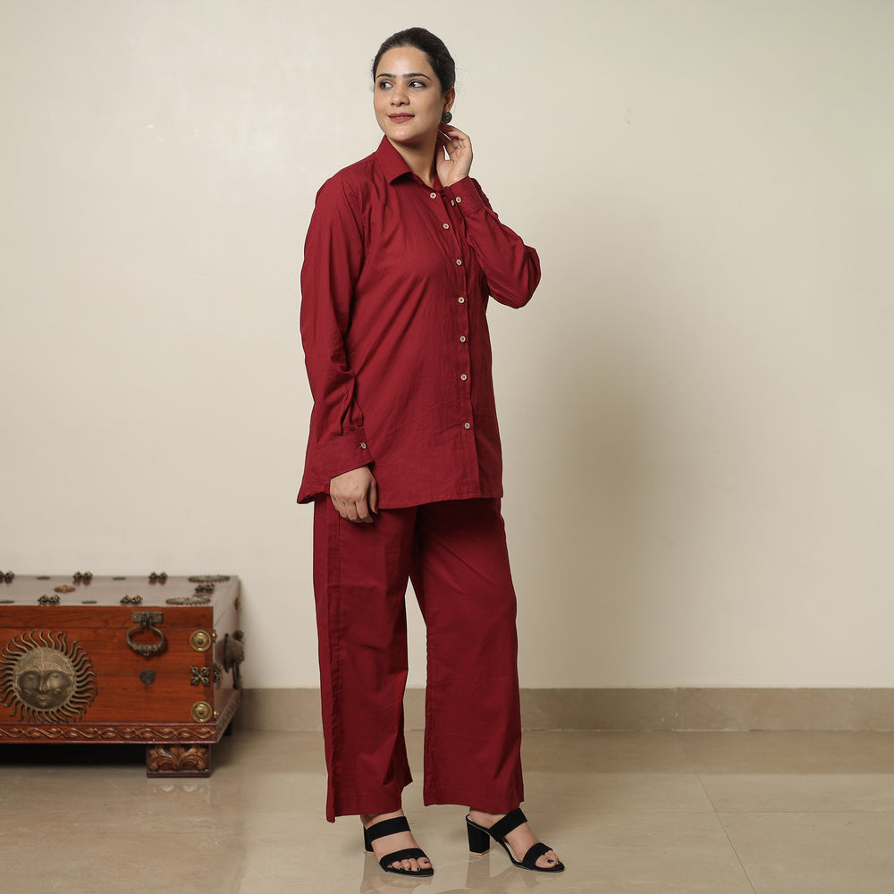 Maroon - Plain Dyed Cotton Co-Ord Set 04