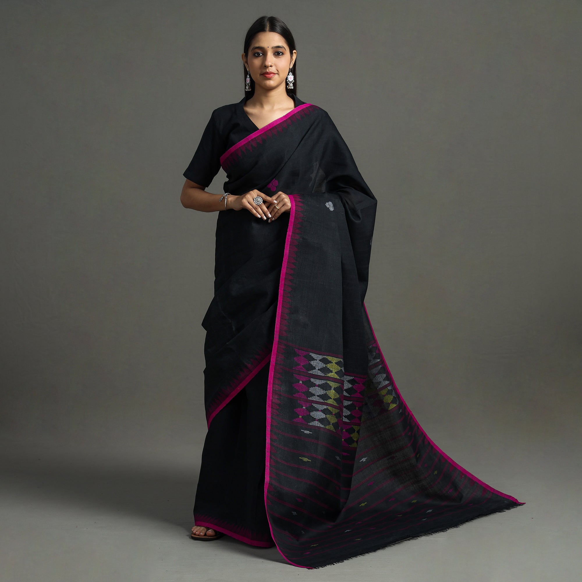 Yellow plain manipuri silk saree with blouse - RACHNA - 3929240