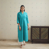 Blue - Bhagalpuri Handwoven Desi Tussar Silk Plain Kurta 10