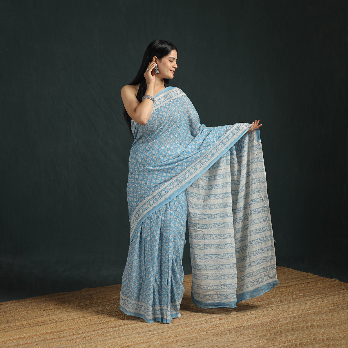 Sanganeri Hand Block Print Pure Mul Cotton Ready To Wear Saree  05