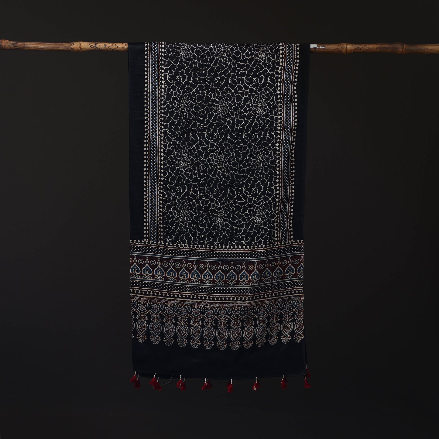 Ajrakh Hand Block Print Natural Dyed Mashru Silk Stole 18