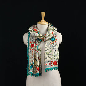 Ranihati Chanderi Silk Hand Embroidered Stole with Pom Pom 289