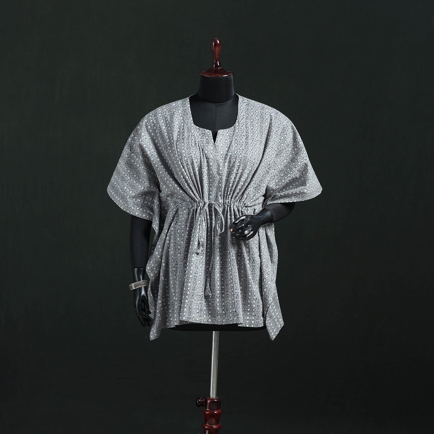Grey - Gray - Akola Hand Block Print Natural Dyed Cotton Kaftan (Short) 43