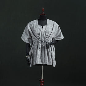 Grey - Gray - Akola Hand Block Print Natural Dyed Cotton Kaftan (Short) 43