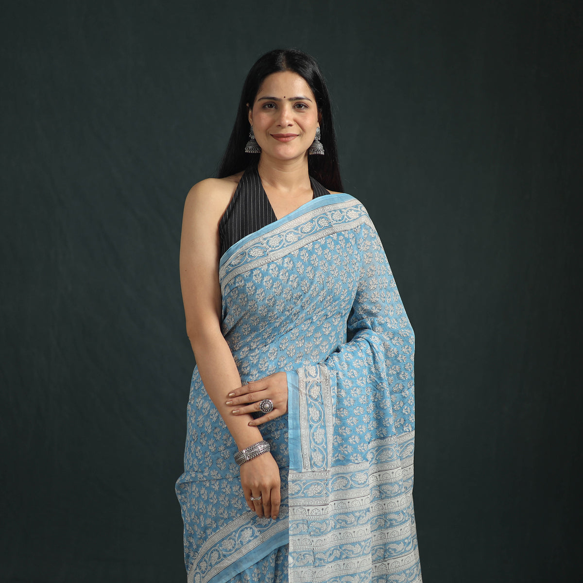 Sanganeri Hand Block Print Pure Mul Cotton Ready To Wear Saree  05