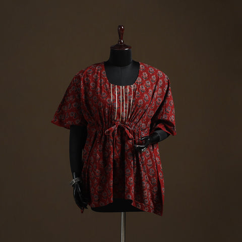 Natural Dyed Hand Block Ajrakh Print Gota Work Cotton Kaftan (Short) 48