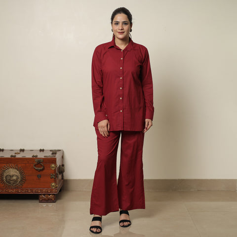 Maroon - Plain Dyed Cotton Co-Ord Set 04