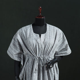 Grey - Gray - Akola Hand Block Print Natural Dyed Cotton Kaftan (Short) 43