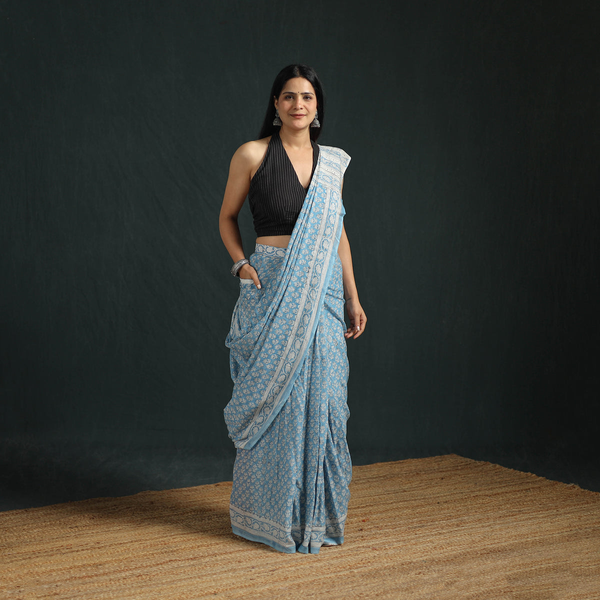 Sanganeri Hand Block Print Pure Mul Cotton Ready To Wear Saree  05