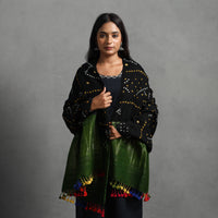 Black - Kutch Zari Work Handwoven Bandhani Woolen Shawl 21