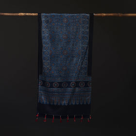 Ajrakh Hand Block Print Natural Dyed Mashru Silk Stole 19