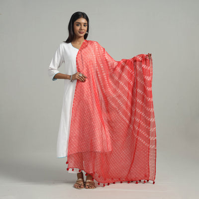 Orange - Tie & Dye Mothra Kota Doria Cotton Leheriya Dupatta 11