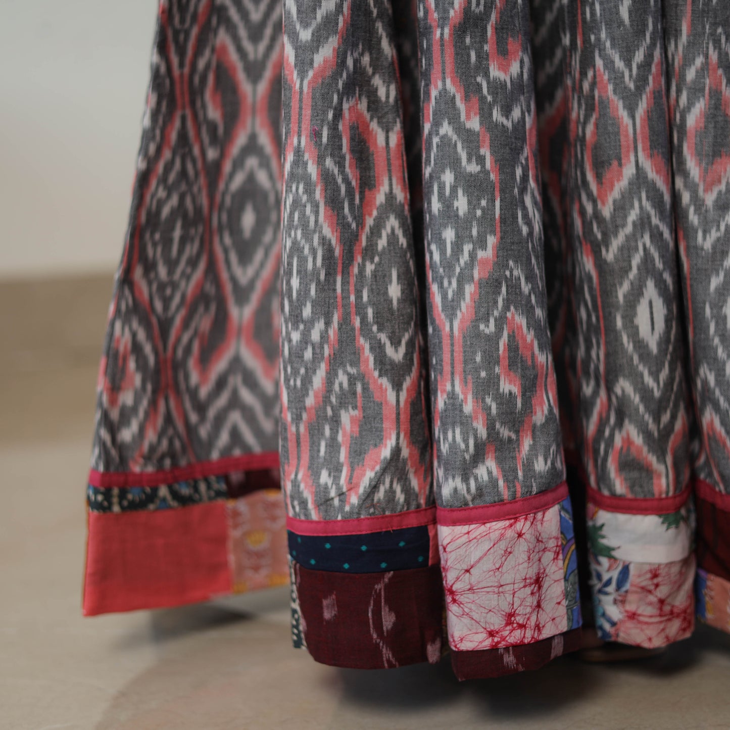 Grey - 24 Kali Cotton Pochampally Ikat Skirt 06