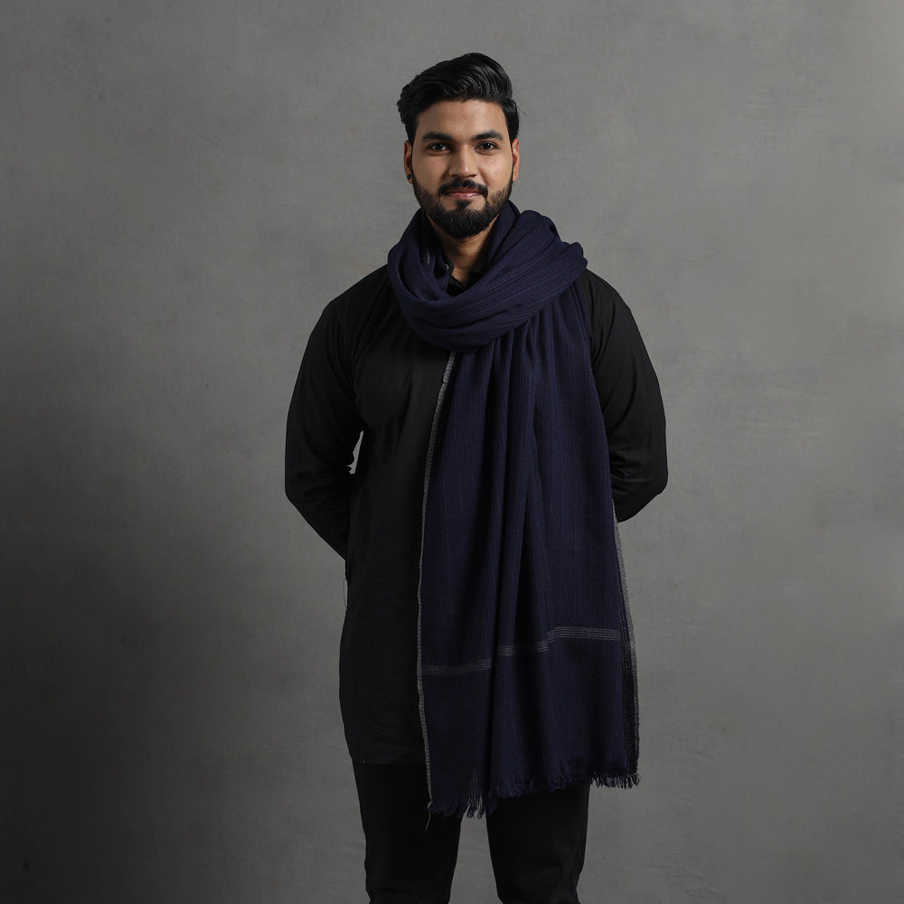 Blue - Kumaun Handwoven Pure Merino Wool Shawl for Men 100