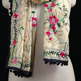 Ranihati Chanderi Silk Hand Embroidered Stole with Pom Pom 290
