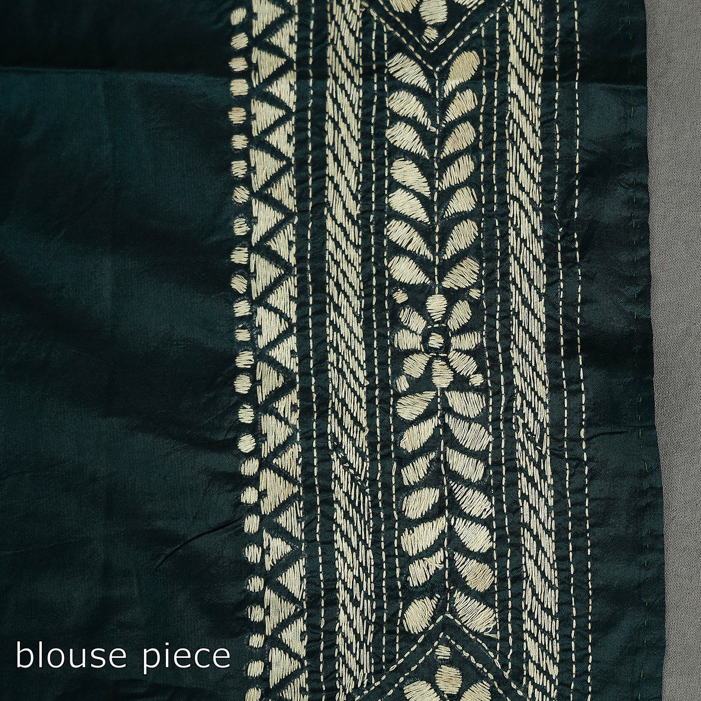 Green - Bengal Kantha Embroidery Handloom Bangalore Silk Saree