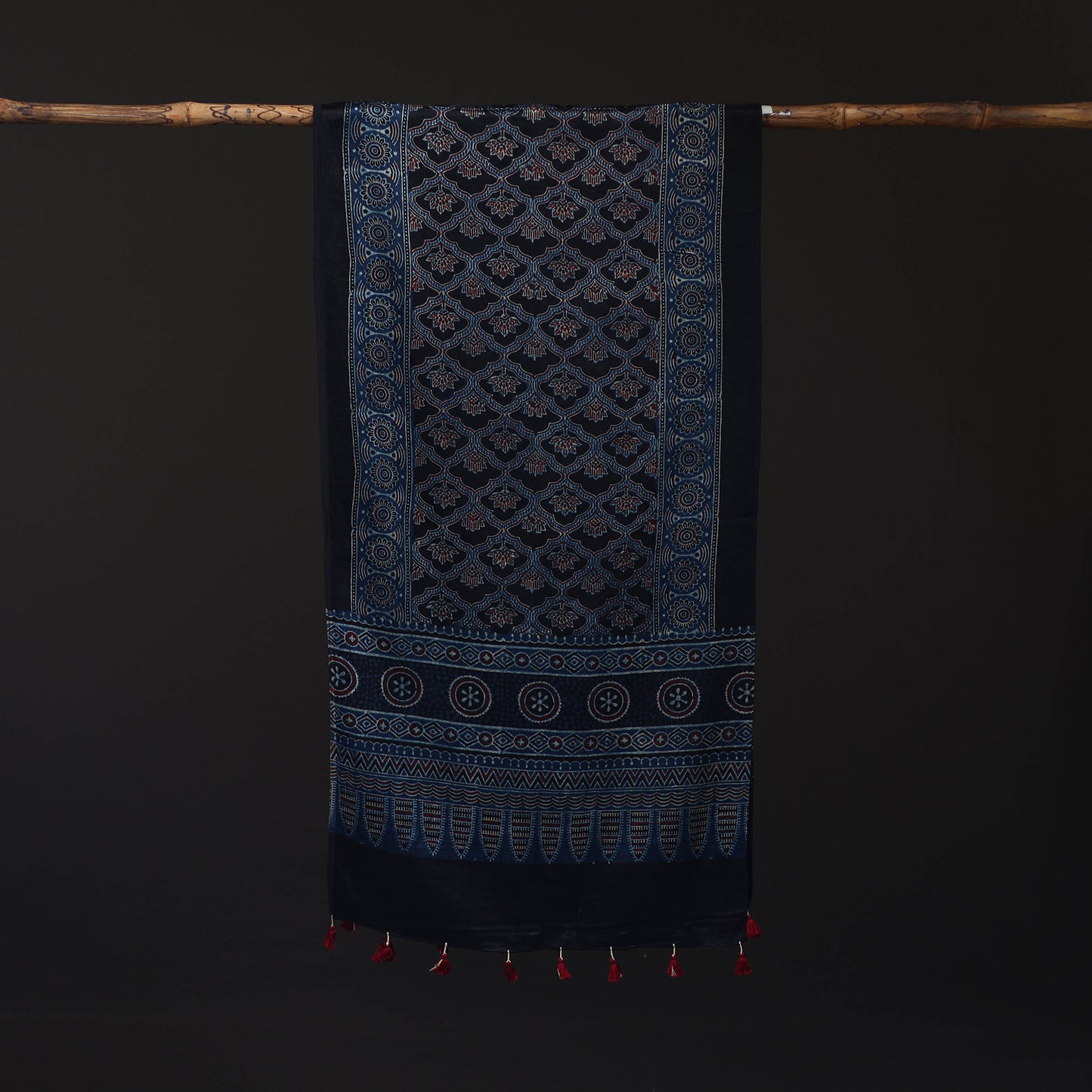 Ajrakh Hand Block Print Natural Dyed Mashru Silk Stole 20
