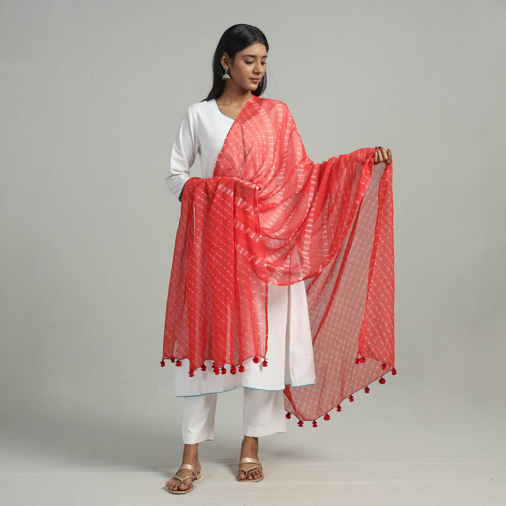 Orange - Tie & Dye Mothra Kota Doria Cotton Leheriya Dupatta 11