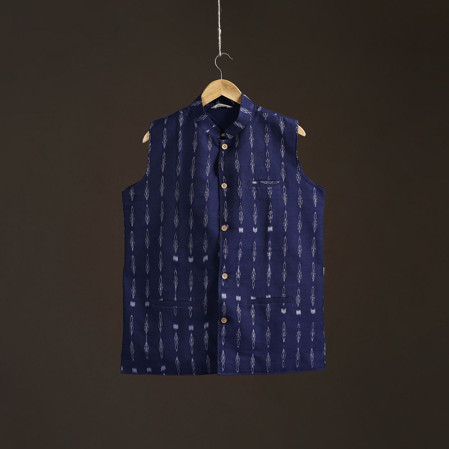 Sambalpuri Ikat Weave Cotton Men Nehru Jacket 08