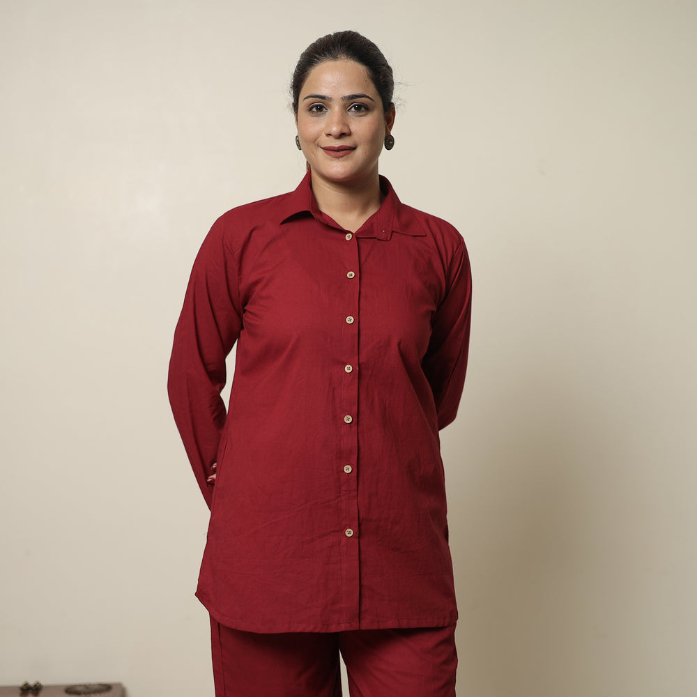 Maroon - Plain Dyed Cotton Co-Ord Set 04