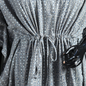 Grey - Gray - Akola Hand Block Print Natural Dyed Cotton Kaftan (Short) 43