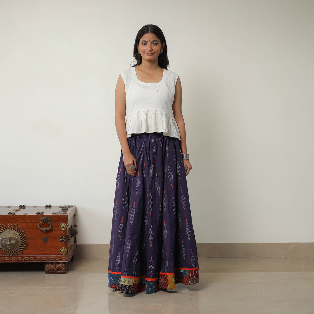 Purple - 24 Kali Cotton Pochampally Ikat Skirt with Border 07