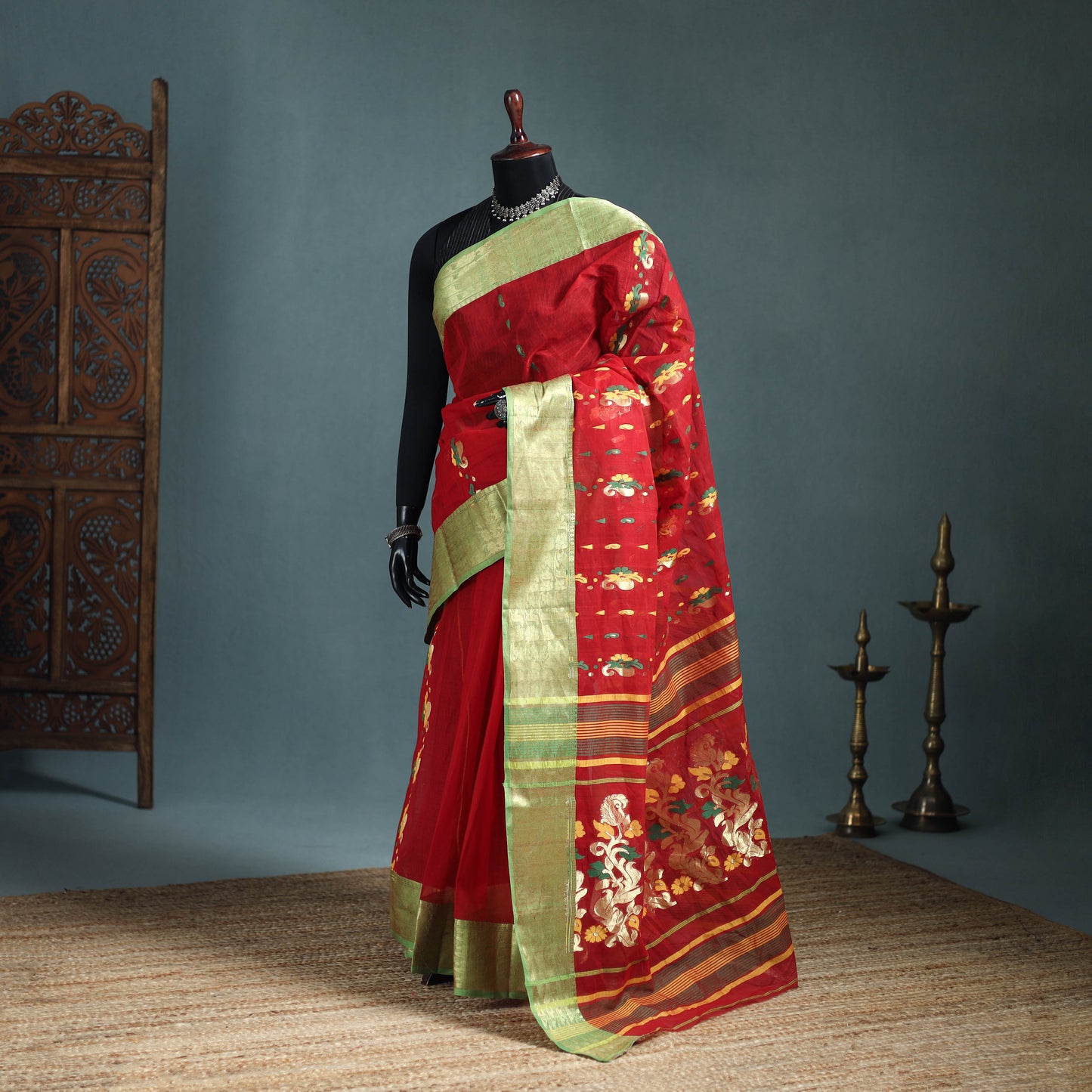 Pure Cotton Handloom Bengal Tant Saree with Zari & Thread Work 06