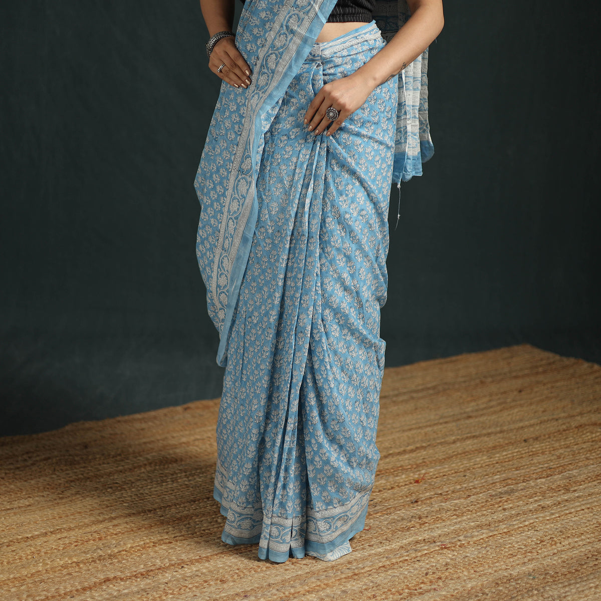 Sanganeri Hand Block Print Pure Mul Cotton Ready To Wear Saree  05