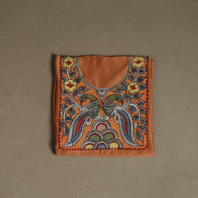Orange - Handpainted Srikalahasti Handloom Chanderi Silk Unstitched Kurta (2.3M) 12
