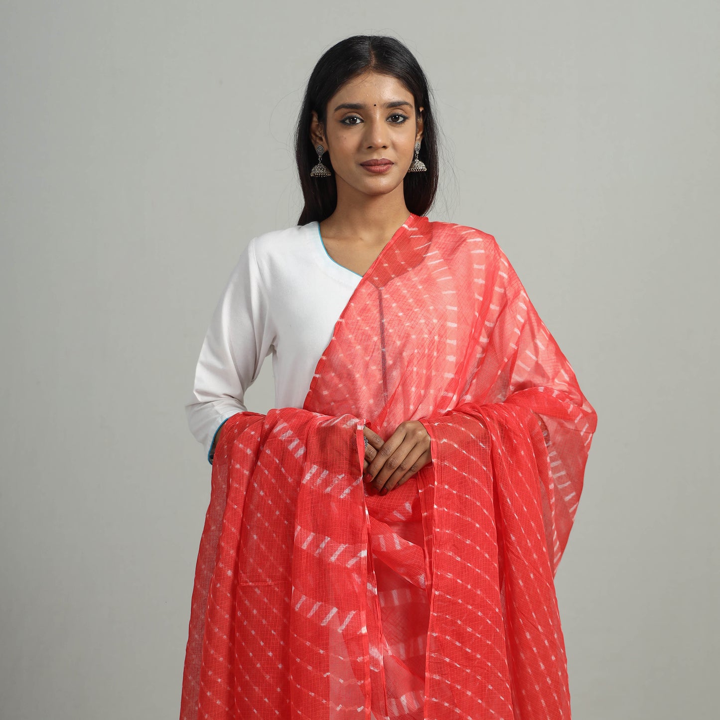 Orange - Tie & Dye Mothra Kota Doria Cotton Leheriya Dupatta 11