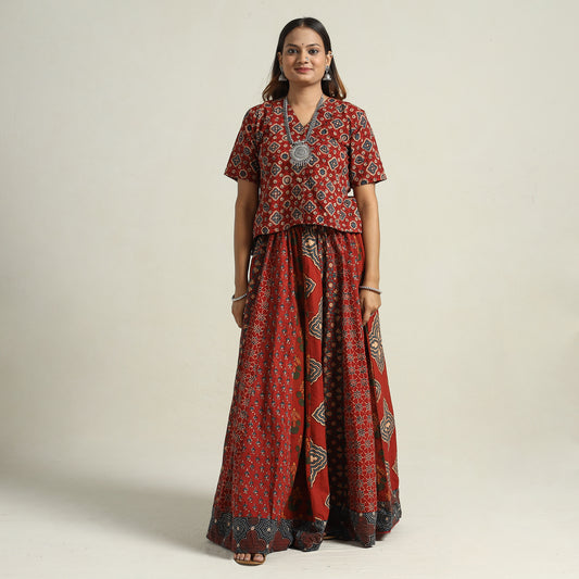 Ajrakh Block Printed 24 Kali Patchwork Cotton Long Skirt 58
