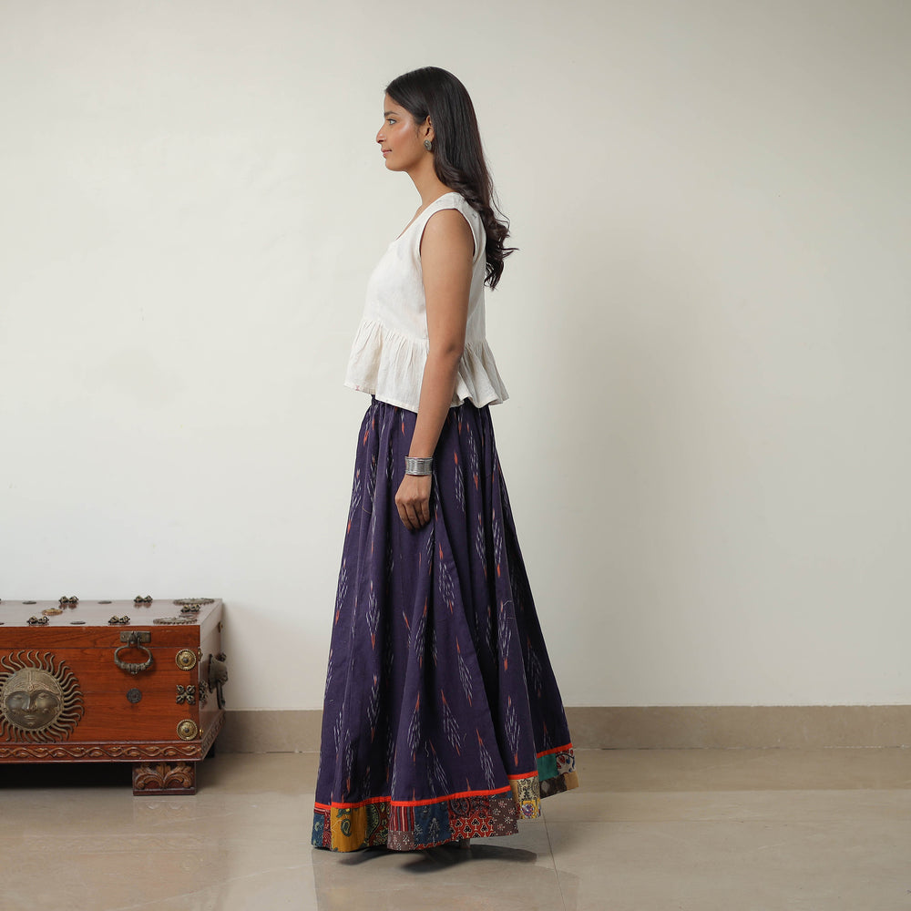 Purple - 24 Kali Cotton Pochampally Ikat Skirt with Border 07