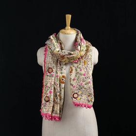 Ranihati Chanderi Silk Hand Embroidered Stole with Pom Pom 291
