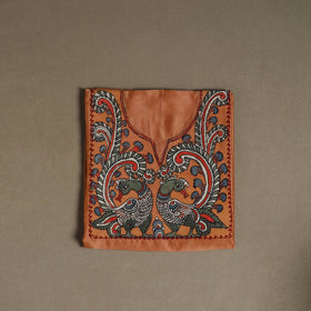 Orange - Handpainted Srikalahasti Handloom Chanderi Silk Unstitched Kurta (2.3M) 11
