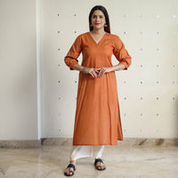 Orange - Linen Viscose Plain Long Straight Kurta 15