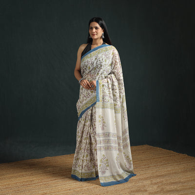 Sanganeri Hand Block Print Pure Mul Cotton Ready To Wear Saree  06