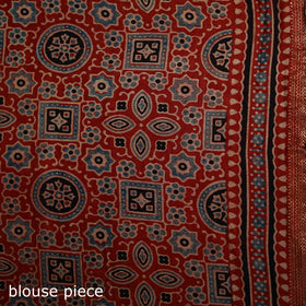 Ajrakh Hand Block Print Natural Dyed Zari Border Chanderi Silk Saree 16